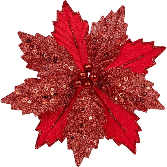 9'' Poinsettias Artificial Christmas Flowers 8PCS Silk Christmas Floral Picks and Sprays Large White Gold Poinsettias Flowers with Clips for Xmas Tree Vase Arrangement Wreath Decor