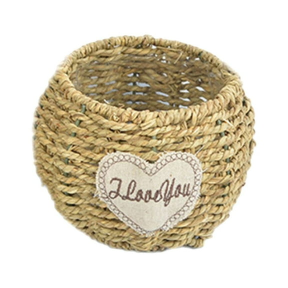 Round Willow Wicker Basket Flower Planter Rattan Vase Container, Portable Pastoral Style, 12x11cm, No Handle