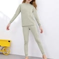 thumbnail image 2 of Loopsun Girls Long Sleeve Round Neck Shirts with and Pants Thermal Loungewear Outfit Green, 11-12 Years, 2 of 5