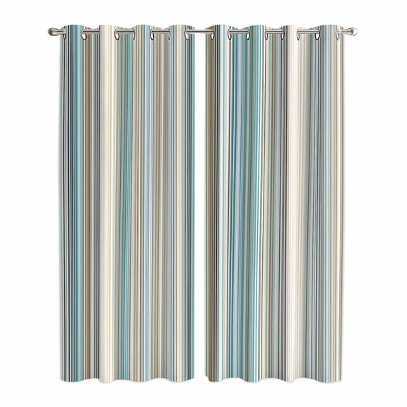 Light Blue Striped Kitchen Curtains Window Panels, Farmhouse Thin Line Modern Abstract Art Insulated Window Treatment Curtain, Grommet Curtains for Bedroom/Living Room/Bathroom, 2 Piece 42"Wx84"L