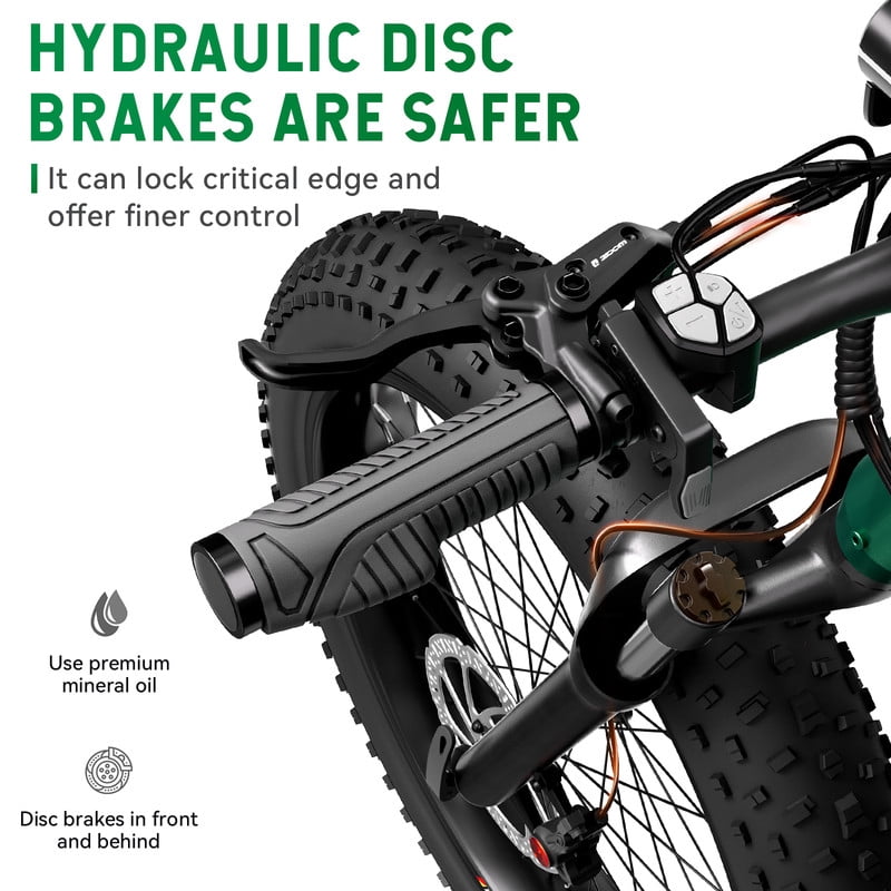 HOVSCO HovAlpha 26" Fat Tire Electric Bike, 750W Electric Mountain Bike for Adults, 48V/20AH Samsung/LG Battery, APP Control, UL2849, Classical Green
