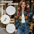 thumbnail image 6 of Xoenoiee Women's Bomber Jacket Casual Lightweight Coat Cropped Zip Up Jacket Fall Varsity Jackets Winter Outwear with Pockets, Boho Mandala Flower, Small, 6 of 7