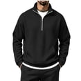 thumbnail image 3 of Rvwovn Men Loose Fit Quarter Zip Sweatshirt, Stand Collar Long Sleeve Front Pocket for Casual Fall Wear, 3 of 5