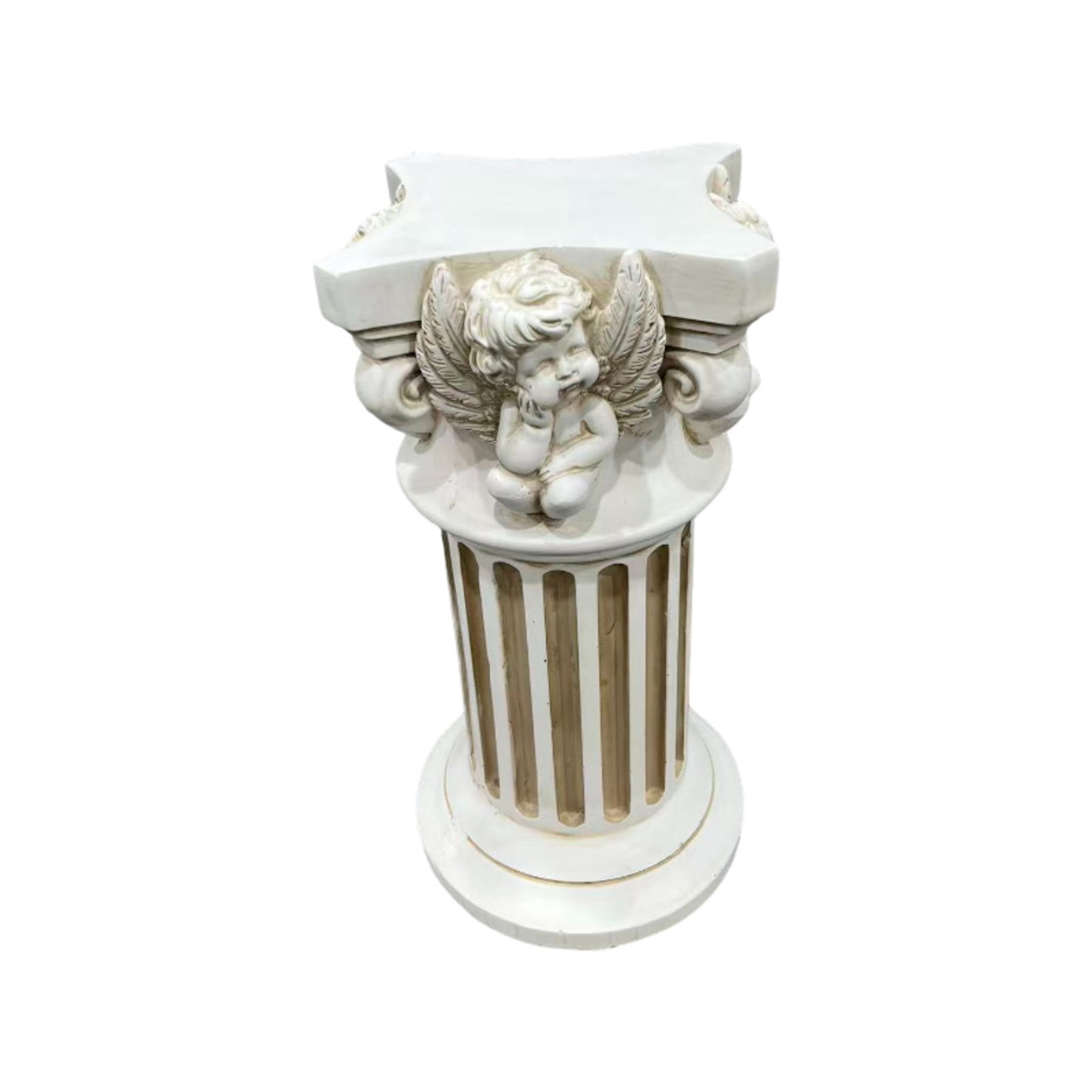 GDF Studio 18" Ancient Vintage Angel Carved Roman Column Pedestal, Garden Display Stand for Statues & Ornaments