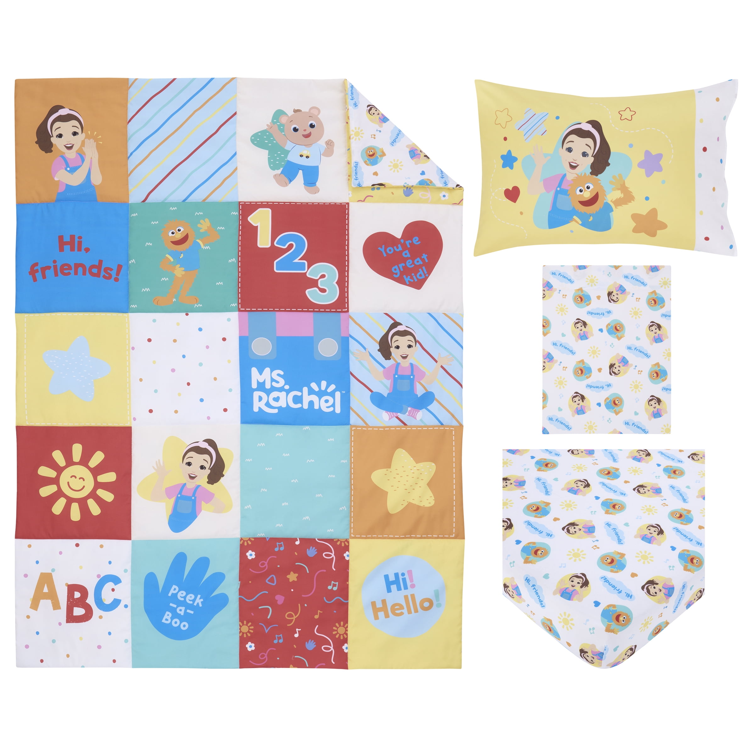 Ms. Rachel Happy Patchwork 4 Piece Toddler Bed Set