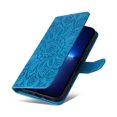 thumbnail image 6 of Dteck Fit for Apple iPhone 14 Plus Wallet Case with Wrist Strap,Stylish Flower Embossed Pattern PU Leather Magnetic Clasp Flip Stand Card Slots Purse Phone Case for Women Girls,Blue, 6 of 16