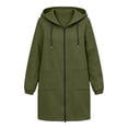 thumbnail image 4 of Vivianyo HD Women's Fall Winter Mid Length Zip Up Hoodies, Elastic Cuff Side Patch Pocket Long Sleeve Fleece Hoodie for Casual Daily Wear, Sizes S-3XL, 4 of 5