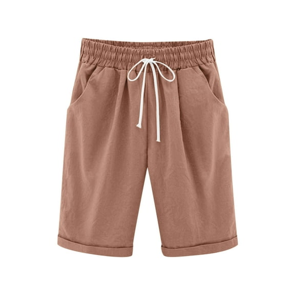 Npasoilc Cotton Line Shorts for Girls Drawstring Elastic Waist Knee-Length Shorts Straight Leg Breathbale Shorts Casual Loose Teenage Shorts
