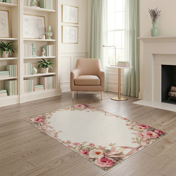 ODIKA Vintage Pink Border Alfombra Para Cuarto Boho Scattered Pet Friendly & Kids Safe Play for Playroom, Bedroom, Reading Nook