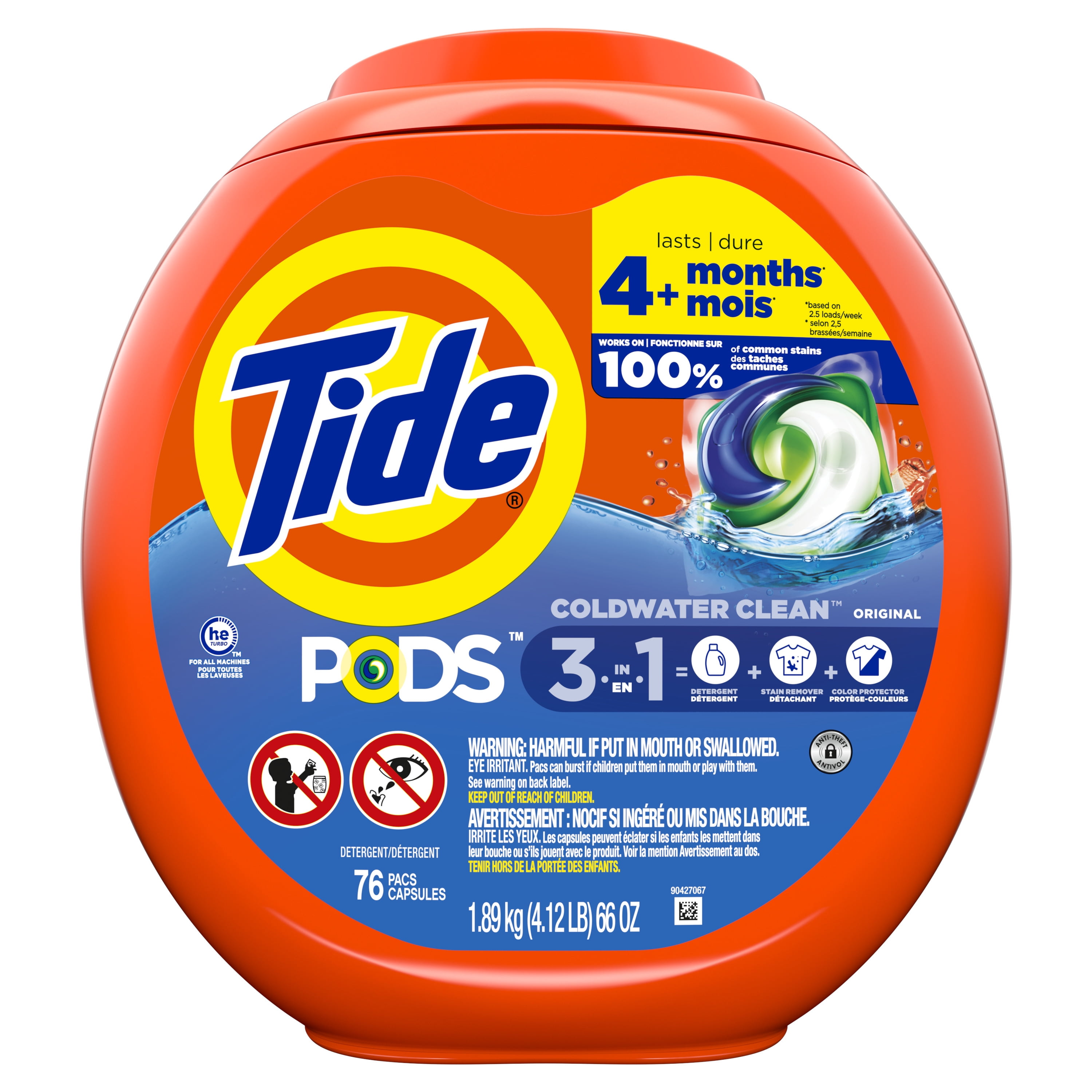  PODS Liquid Laundry Detergent Soap Pacs, 76 Count, Original Scent .