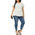 thumbnail image 2 of Unique Bargains Women's Plus Tops V Neck Tie Waist Polka Dots Ruffle Short Sleeve Blouse 1X White, 2 of 7
