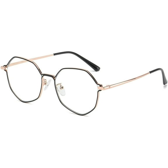 Women's Blocking Glasses Female Hollow Flat Metal Polygon Eyeglasses Frame Transparent Lens Eyewear