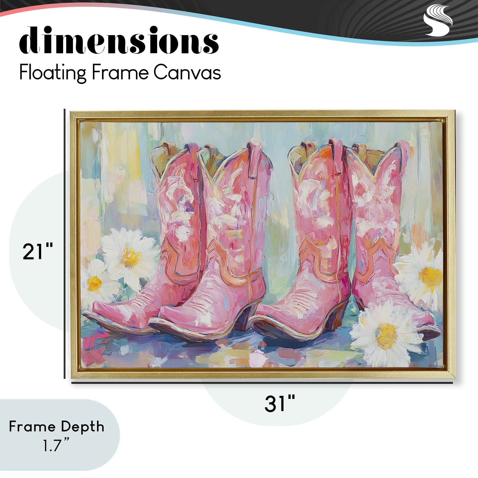Stupell Industries Pink Cowgirl Boots Pairs Gold Framed Floater Canvas Wall Art, design by Tina LeCour