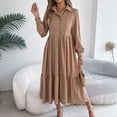 thumbnail image 5 of Spring Dresses for Women 2026 Trendy Long Sleeve Button Down Collared Ruffle Hem A Line Flowy Long Dress, 5 of 8
