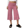 thumbnail image 2 of Women Fold Over Gauchos Capri Casual Low Rise Wide Leg Cropped Pants Summer Striped Yoga Culottes Going Out Yoga Capris Vermilion S, 2 of 7
