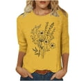 thumbnail image 2 of Viluyesy 3/4 Sleeves T-Shirt Women Round Neck Shirt Tops Fashionable Loose Blouse Yellow Size 2XL, 2 of 4