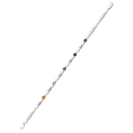 Personalized Engravable Heart Birthstone Bracelet in Sterling Silver by Jewlster