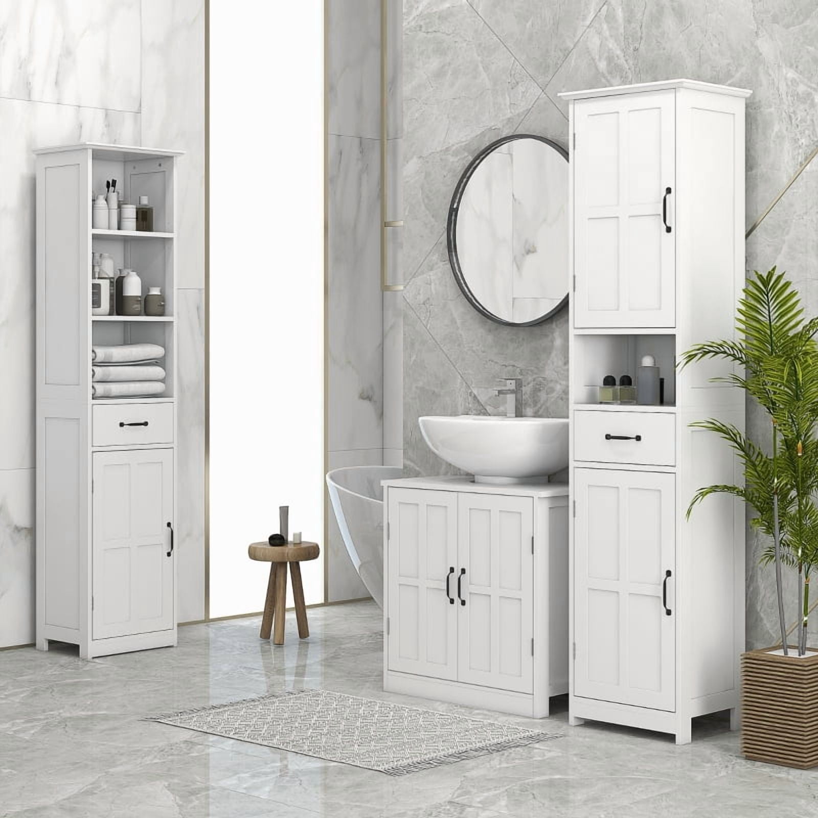Alvantor Pedestal Sink Storage Cabinet with Adjustable Shelf & Barn Doors for Bathroom 23.6"x11.8"x23.6" White