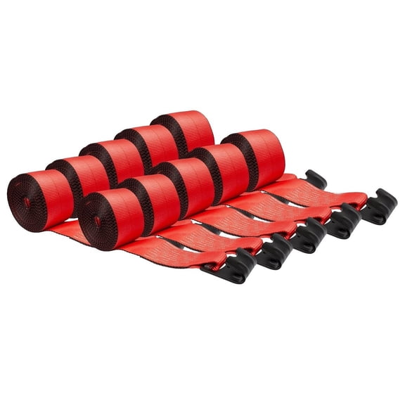 Winch Straps 4" x 30' Red Heavy Duty Tie Down w/ Flat Hook WLL# 5400 lbs | 4 Inch Cargo Control for Flatbed Truck Utility Trailer (10 Pack)