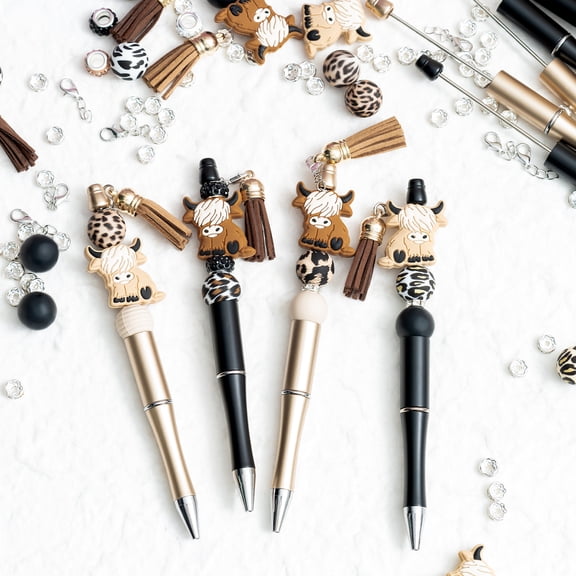 GROBRO7 Highland Cattle Ballpoint Pen Silicone Charm Bead Kit, DIY Jewelry Craft, Multicolor, 142 Pieces