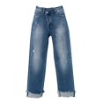 thumbnail image 6 of Women's High Waisted Bell Bottom Jeans Flare Drawstring Wide Leg Retro Bootcut Stretch Boyfriend Baggy Denim Pants, 6 of 6