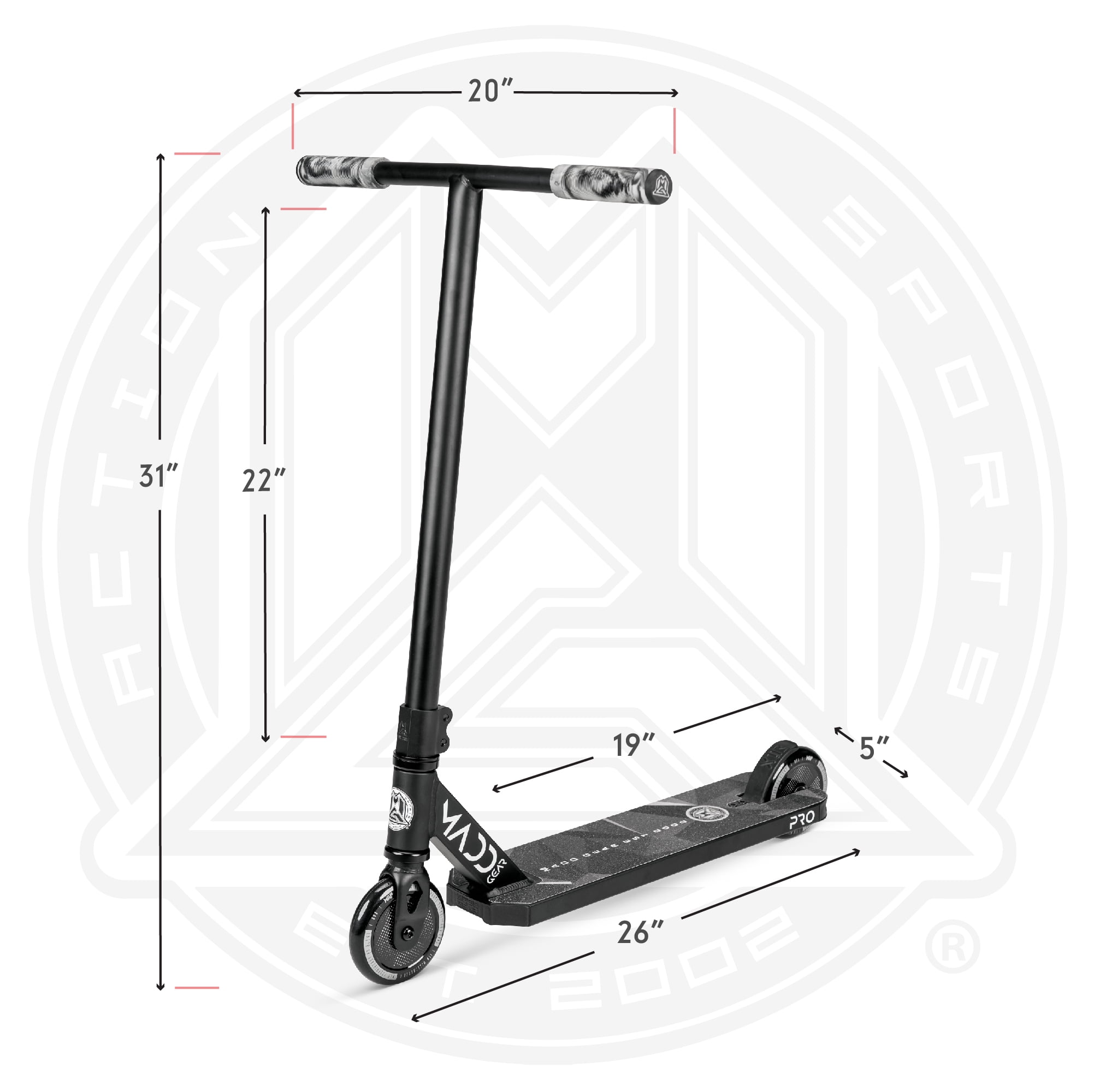 Madd Gear Renegade Pro 19.5" x 5" Pro Scooter - Black/White-Unisex
