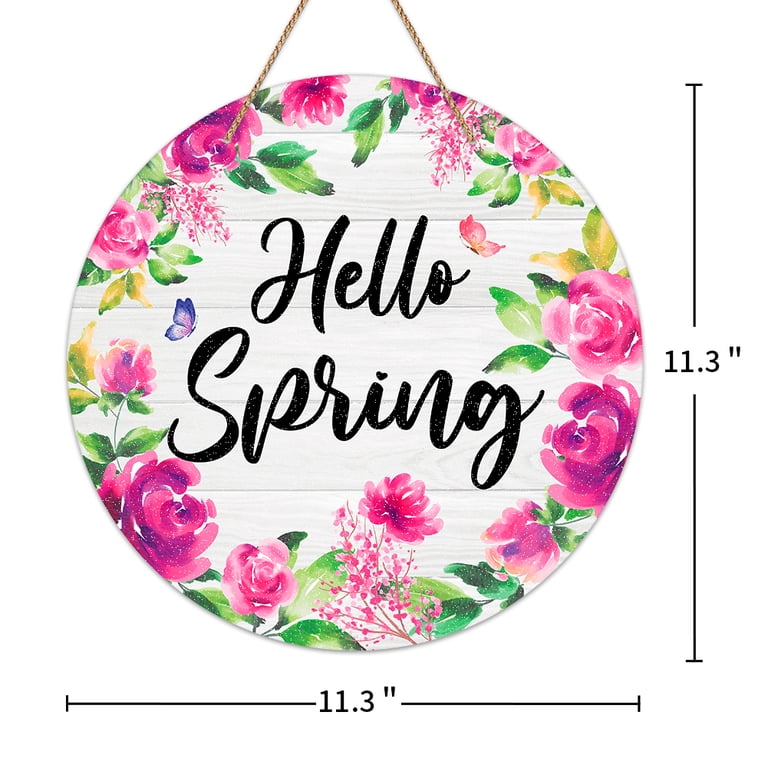 WaaHome Hello Spring Sign Wreath for Front Door Decor, Pink Purple