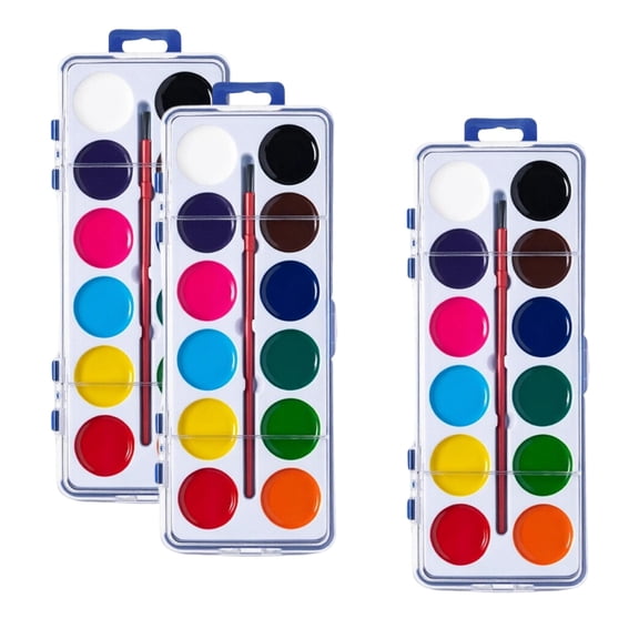 3Pcs Watercolor Paint Set - 1Set Washable Gouache Pigment Pan with Brush for Beginners Students Art Supplies 12 Colors