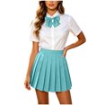thumbnail image 5 of Yungyresw Women Pleated A Line Skirt Elastic High Waist Solid Front Pleated Mini Basic Skirt Academic Style Casual Fashion Skirt Light Blue L, 5 of 7