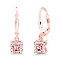 Gem Stone King 18K Rose Gold Plated Silver Morganite Peach Zirconia Dangle Earrings for Women (2.90 Cttw, Gemstone Birthstone, Cushion 6MM)