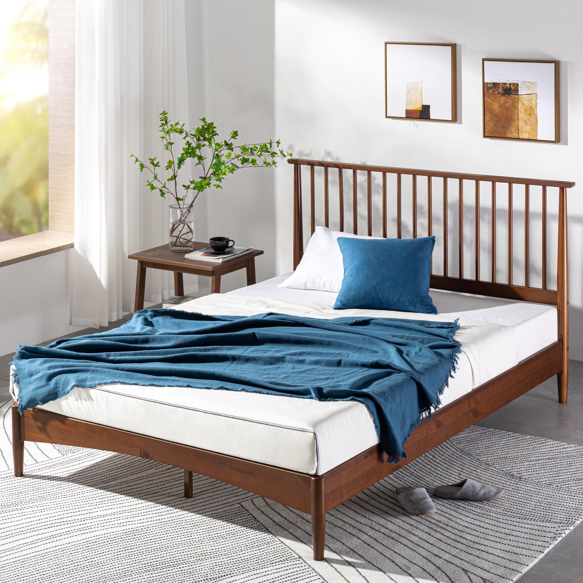 Full Size Bed Platform Bedframe for Modern Mid Century Bedroom Sets w/ Slats 