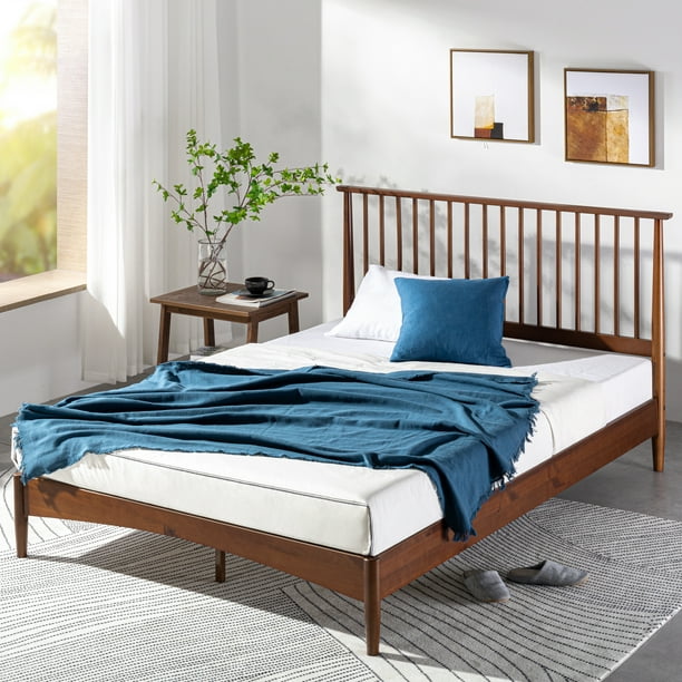 Mid Century Wood Platform Bed Frame, Low Profile Bed Frame For Seniors