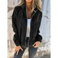 thumbnail image 5 of Women'S Solid Color Corduroy Jacket Minimalist Style Hooded Zip Front Coat Casual Outerwear Black S, 5 of 7