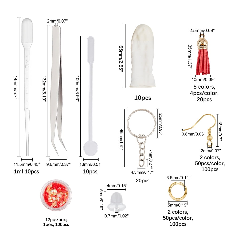 DIY Jewelry Sets Kits with Silicone Pendant Molds Faux Suede Tassel Pendant Iron Split Key Rings & Earring Hooks Nail Art Sequins Clear