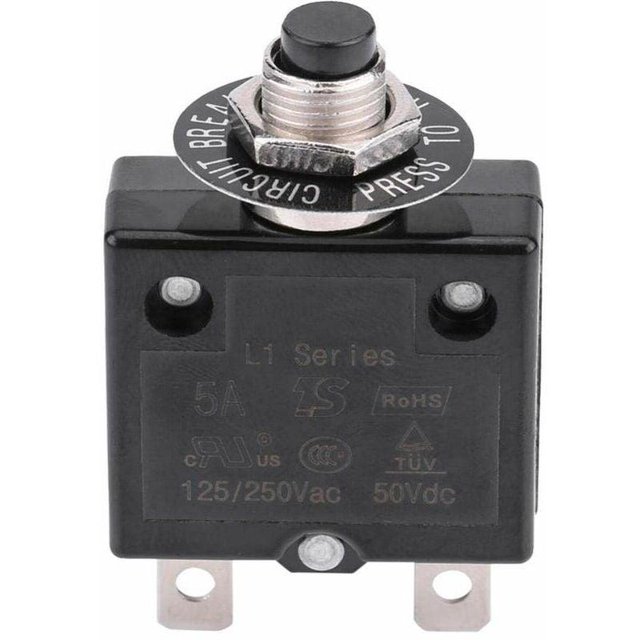 Disyuntor de 10 A, interruptor térmico de reinicio opcional, disyuntor de botón pulsador de protección de sobrecarga de corriente de 125-250 V CA 50 V CC