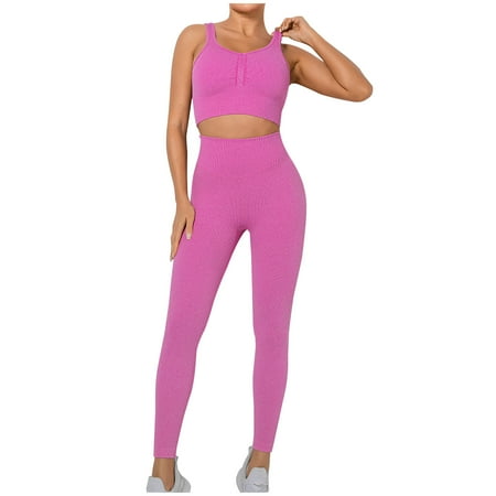 

Women Workout Sets 2 Pieces Suits Ribbed Sports Bra with High Waisted Yoga Leggings Gym Tracksuits Sport Set