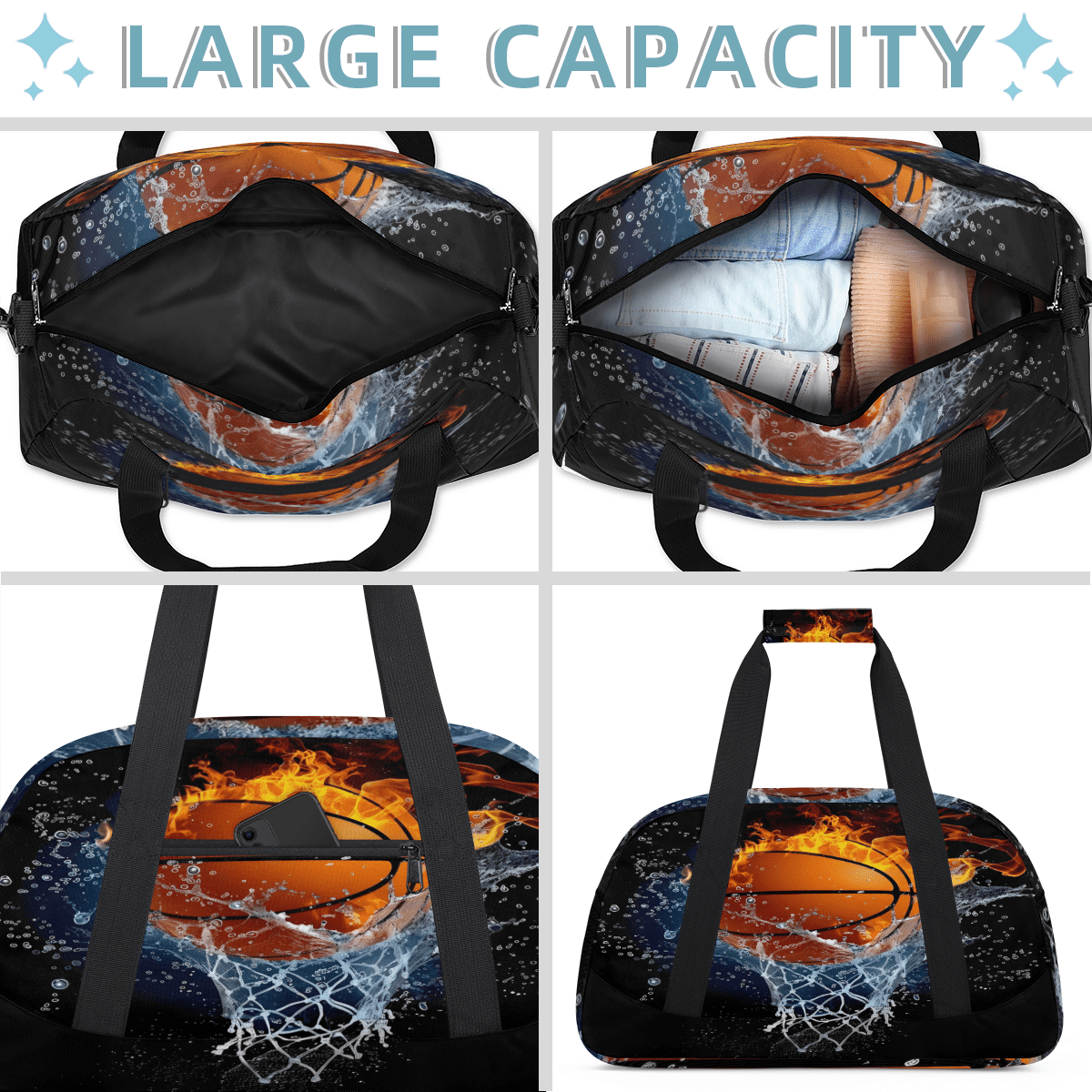 Herdesigns Basketball Sports Duffle Bag for Women & Men, Gym Bag Dance Bag Overnight Bag Carry On Weekender Travel Bag