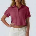 thumbnail image 5 of GUACER Women's Cropped Button Down Shirts Casual Cotton Linen Short Sleeve Tops Summer Collared Blouses for Ladies, 5 of 7