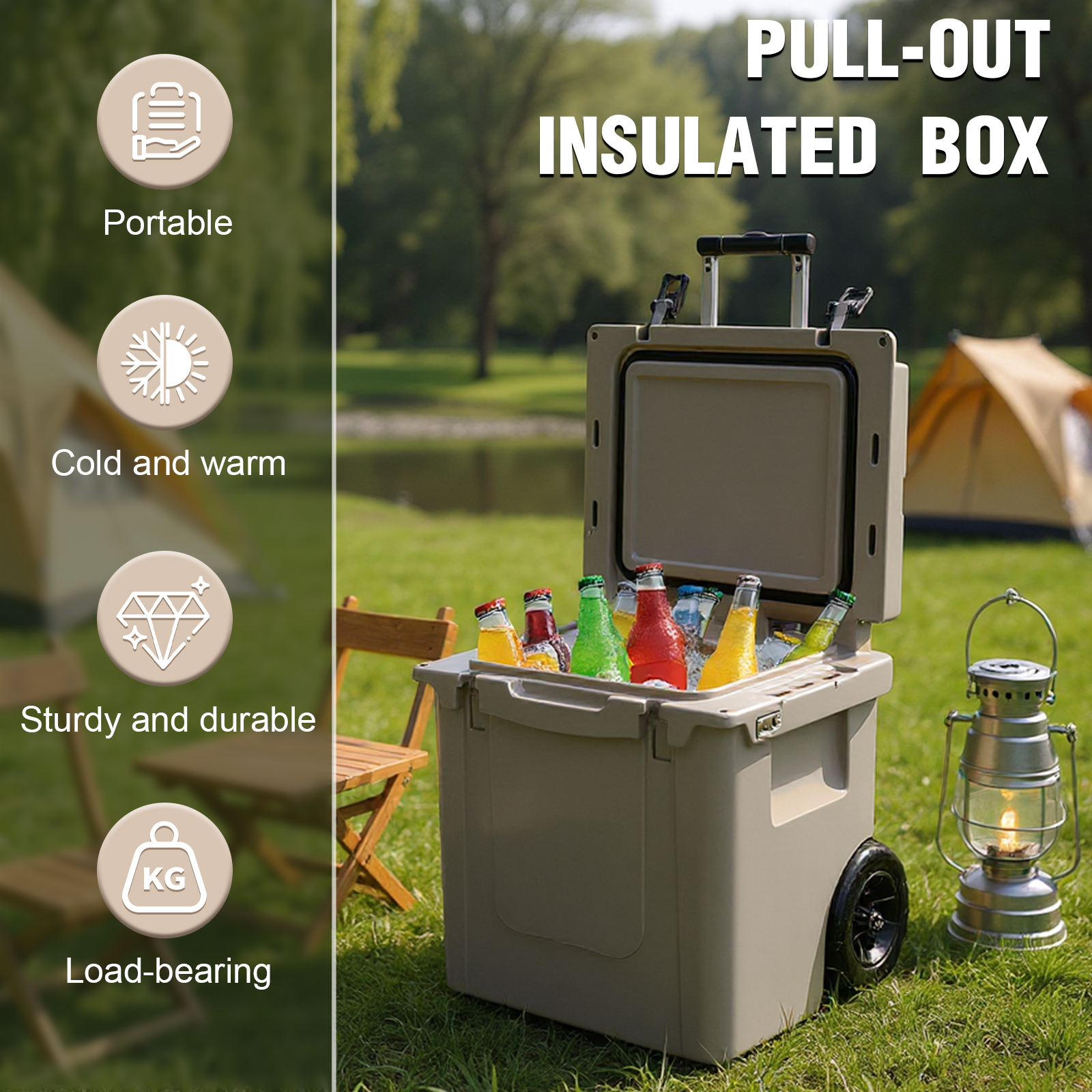 Qiyester Insulated Cooler Portable Hard Sided Ice Chest Lunch Box Anti-Slip with Pull Handle Wheels for Beach, Drink, Beverage, Camping, Picnic, Fishing, Boat, Barbecue (5L)