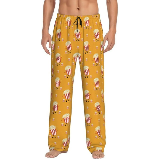 Fotbe Cute Popcorn Pantalones de Pijama para Hombre, Pantalones de Dormir, Pantalones de Casa con Cintura Ajustable y Bolsillos-Medium