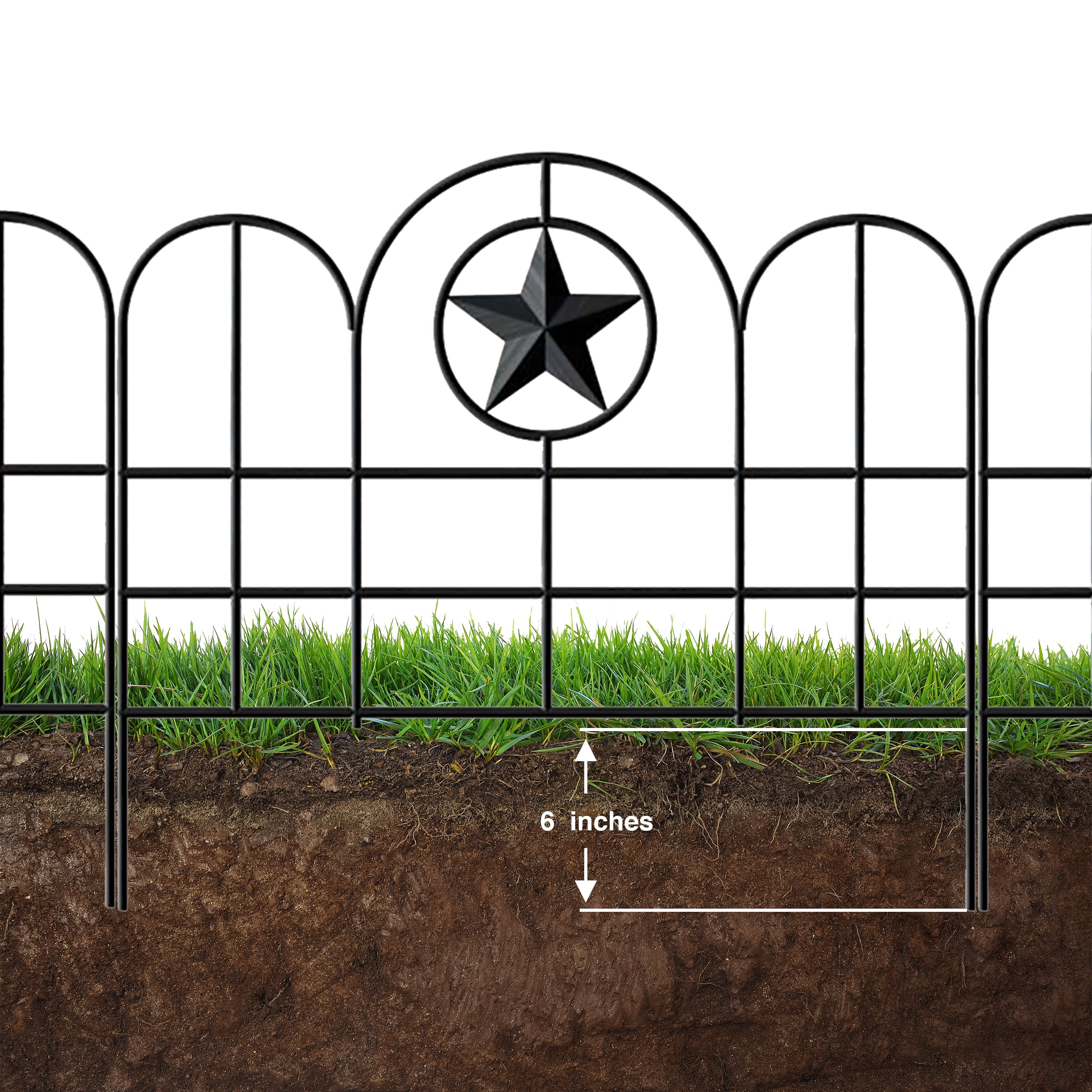 Panacea Steel Garden Edging Fence Panels with Star, Set of 6, Black, Garden Border Fence