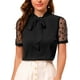 thumbnail image 2 of INSPIRAR CHIC Blusa de Manga Corta de Malla con Cuello de V y Lazo para Mujeres, Color Negro, Talla L, 2 of 6