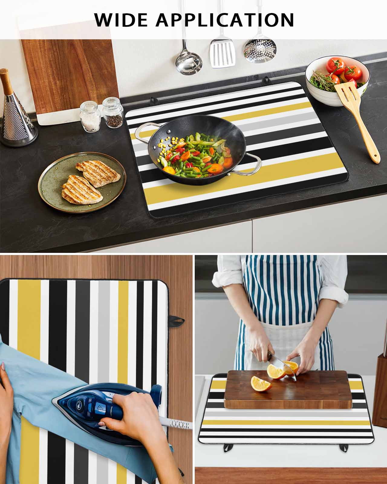 nqOlkjepod Large Induction Cooktop Protector Mat 24"x21", Yellow Black Stripe Stove Top Covers for Electric Stove, Modern Abstract Art Coarse Striped Stove Burner Cover Mats, Glass Top Stove Cover