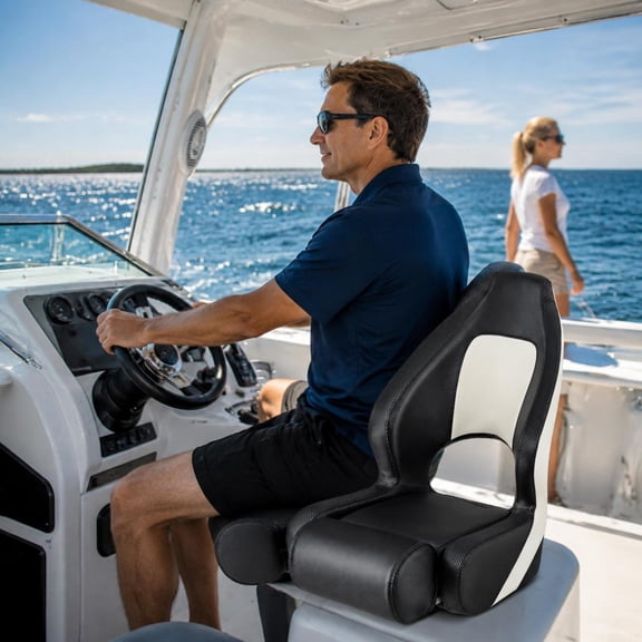 Marine Bucket Seat with Flip-up Bolster, Hdpe Frame, Pvc Leather, 330 Lb Capacity