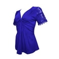thumbnail image 3 of MORTTIC Women's Lace V-Neck Twist Front T-Shirt, Short Sleeve Slim Fit Summer Casual Top, L, 3 of 5