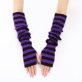 thumbnail image 6 of Koiauber Women Striped Elbow Gloves Knitted Arm Warmers Fingerless Gloves Stretchy Mittens with Thumb Hole, 6 of 8