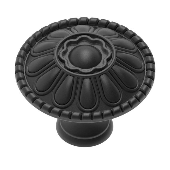 Trust4care - Juego de 4 pomos para armario de cocina, estilo europeo, color negro mate, redondos de zinc, diseño floral victoriano