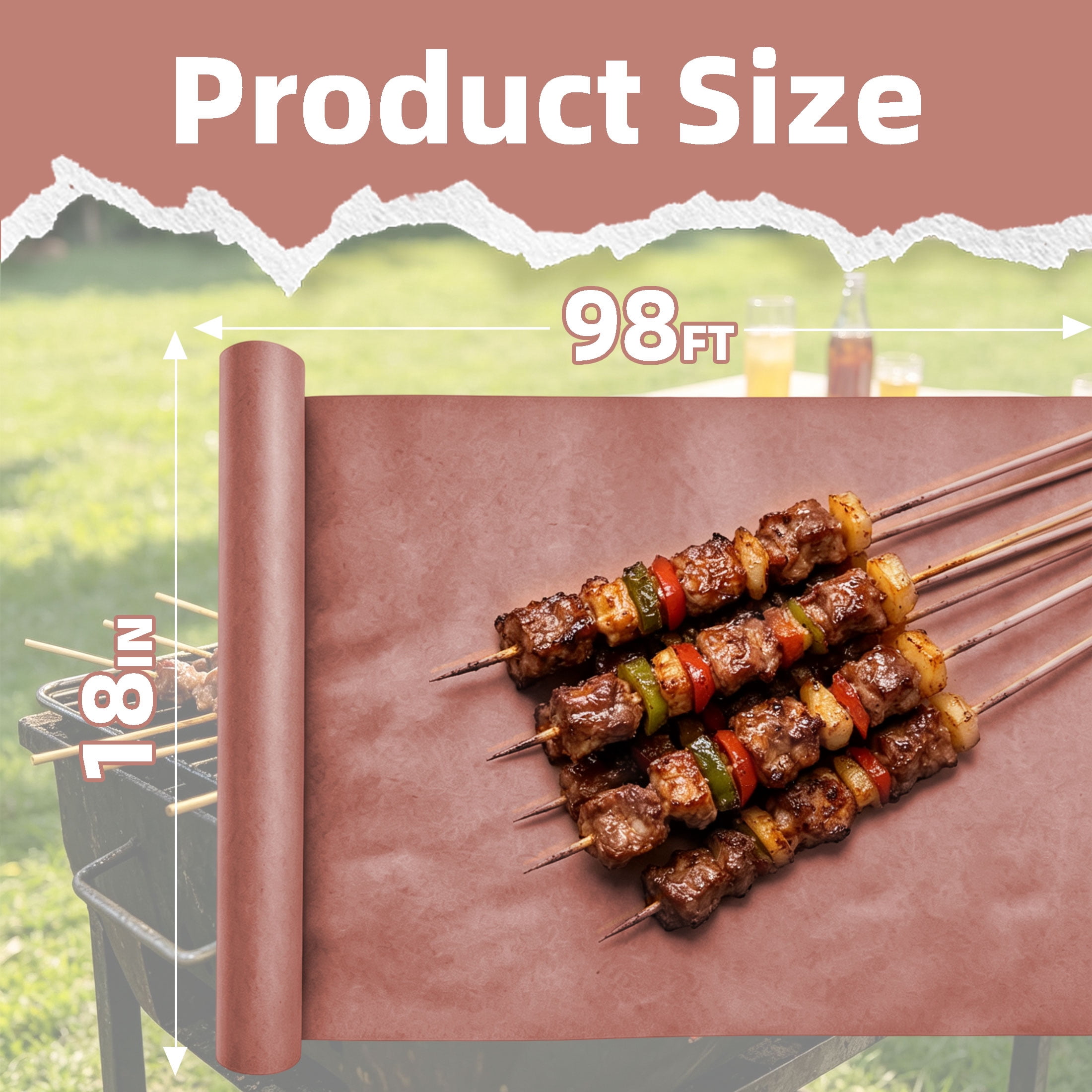 GARITIN Pink Butcher Paper Roll for Smoking Meat, 18 Inch x 98 Feet Food‑Grade BBQ Smoking Paper, Breathable Meat Wrapping Paper for Brisket, Barbecue, Serving & Floral Packaging