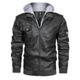 thumbnail image 2 of Abrigo de cuero PU de punto fino con capucha desmontable para hombre de primavera y otoño, abrigo de cuero de motocicleta de talla grande, 2 of 5