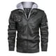 thumbnail image 4 of Abrigo de cuero PU de punto fino con capucha desmontable para hombre de primavera y otoño, abrigo de cuero de motocicleta de talla grande, 4 of 6